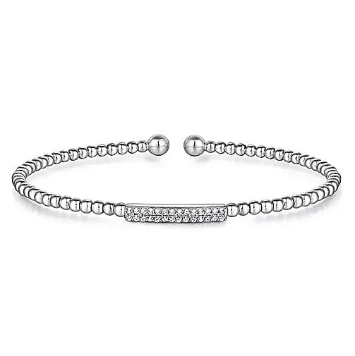 14K White Gold .13cttw Diamond Bar Split Bangle