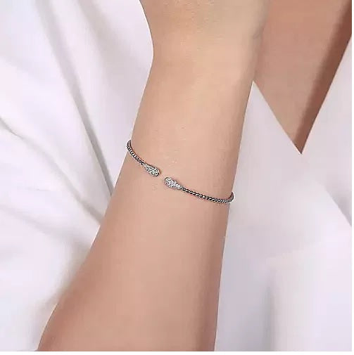 BRACELETS - 14K White Gold .30cttw Diamond Teardrop Split Bangle