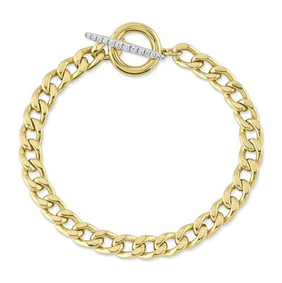 BRACELETS - 14K Yellow Gold 0.17cttw Diamond Link 7 Inch Bracelet With Toggle Clasp