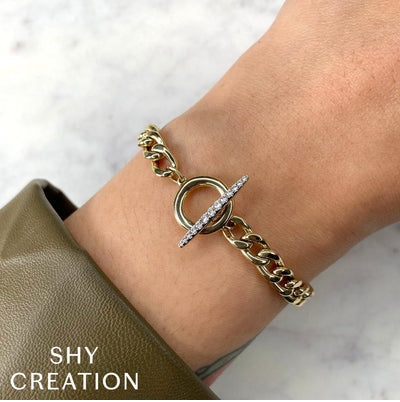 BRACELETS - 14K Yellow Gold 0.17cttw Diamond Link 7 Inch Bracelet With Toggle Clasp