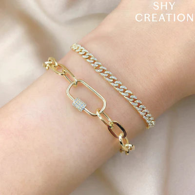 BRACELETS - 14K Yellow Gold 0.23cttw Diamond Carabinar Paper Clip Link Bracelet