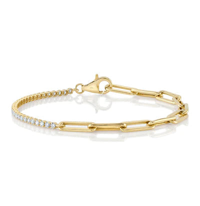 BRACELETS - 14K Yellow Gold 0.66cttw Diamond Paper Clip Style Bracelet
