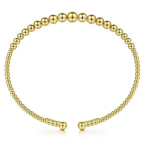 BRACELETS - 14K Yellow Gold 6.25" Bujukan Beaded Open Bangle