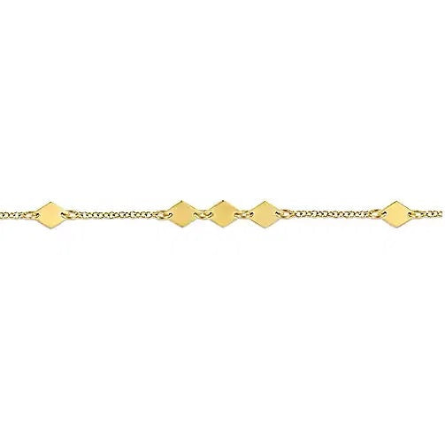 BRACELETS - 14K Yellow Gold 7 Inch Rhombus Stations Bracelet With Lobster Claw Clasp