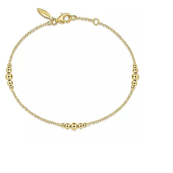BRACELETS - 14K Yellow Gold Graduating Bead Stations 7 Inch Bracelet