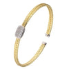 BRACELETS - 2-Tone Sterling Silver Double 2mm Mesh Cuff With CZ's