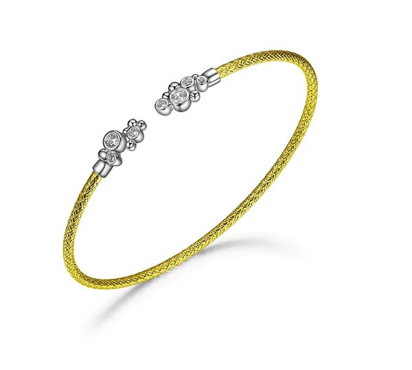 BRACELETS - 2-Tone Sterling Silver Mesh Cuff With CZ 2mm