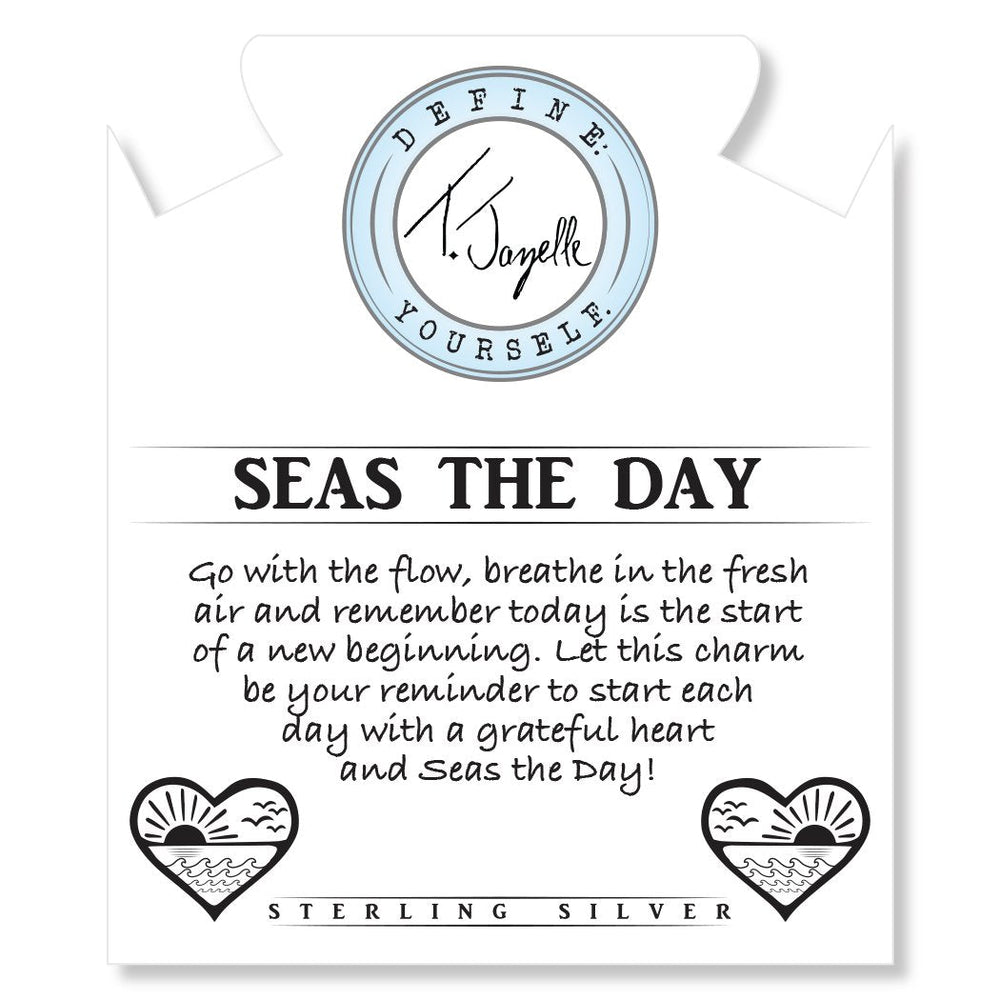 BRACELETS - Aqua Amazonite Stone Bracelet With Seas The Day Sterling Silver Charm