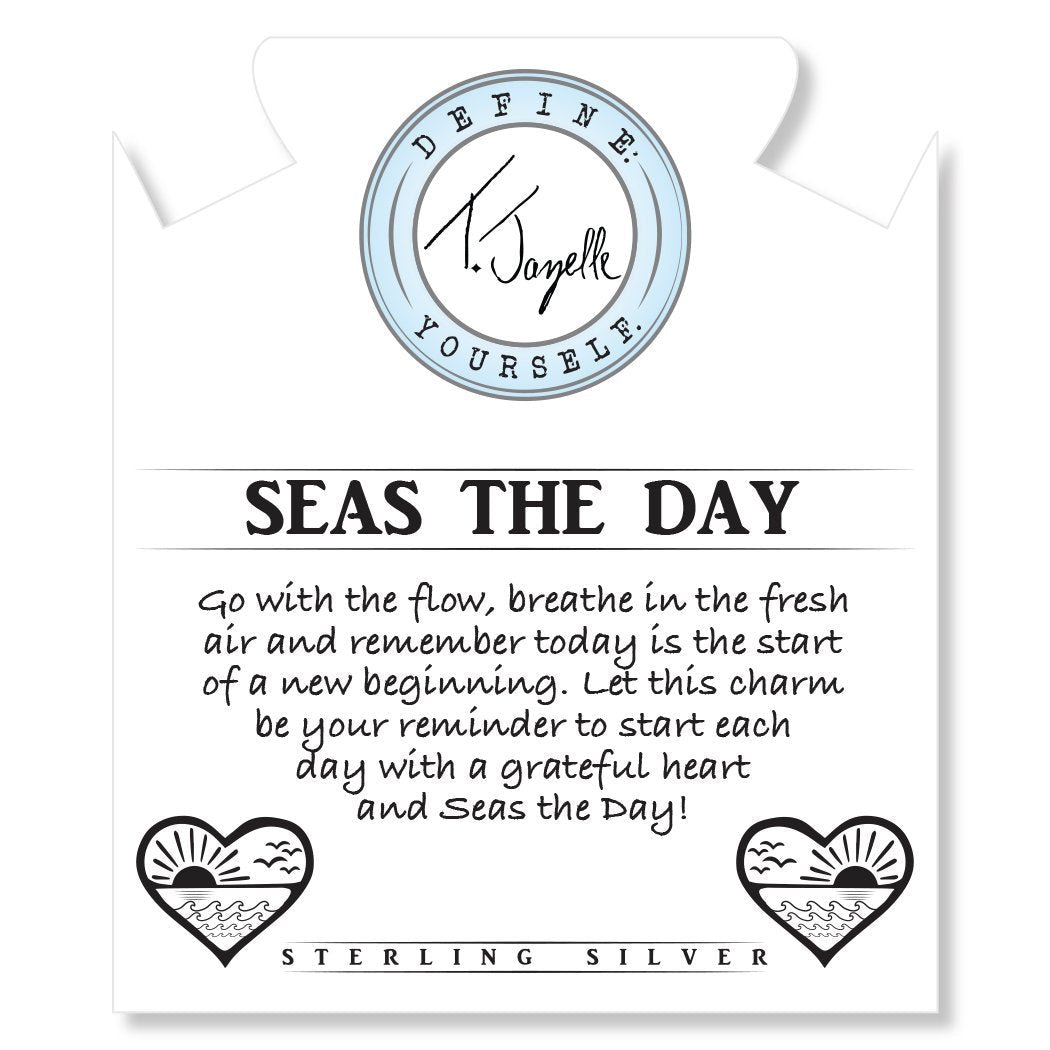 BRACELETS - Aqua Amazonite Stone Bracelet With Seas The Day Sterling Silver Charm