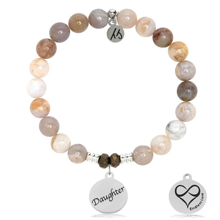 BRACELETS - Australian Agate Gemstone Bracelet With Daughter Sterling Silver Charm