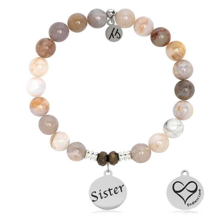 BRACELETS - Australian Agate Gemstone Bracelet With Sister Sterling Silver Charm