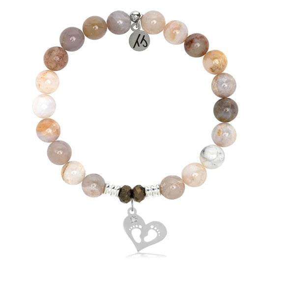 BRACELETS - Australian Agate Stone Bracelet With Baby Feet Sterling Silver Charm