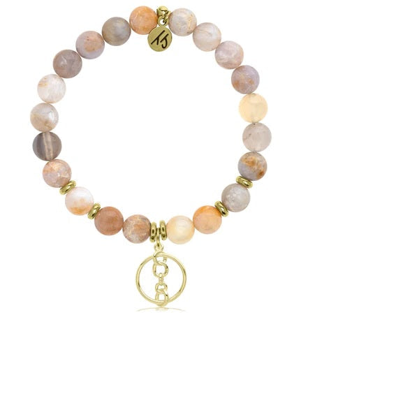 BRACELETS - Australian Agate Stone Bracelet With Connections Gold Charm