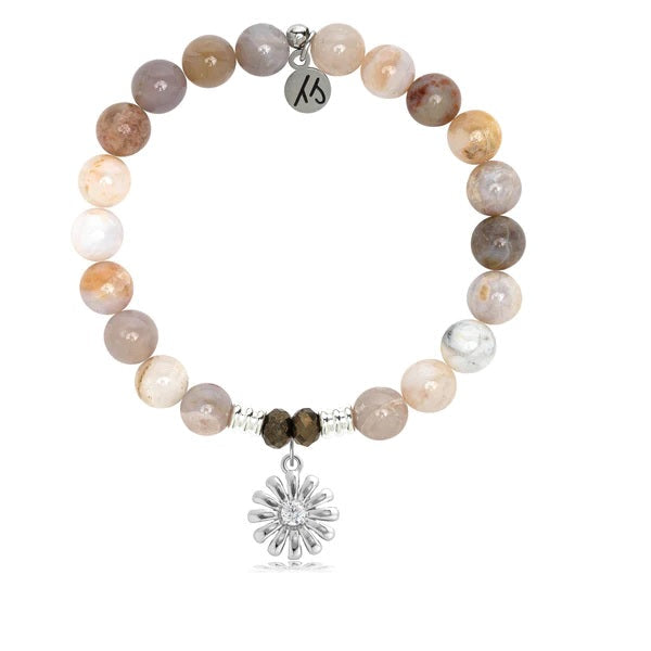 BRACELETS - Australian Agate Stone Bracelet With Daisy Sterling Silver Charm