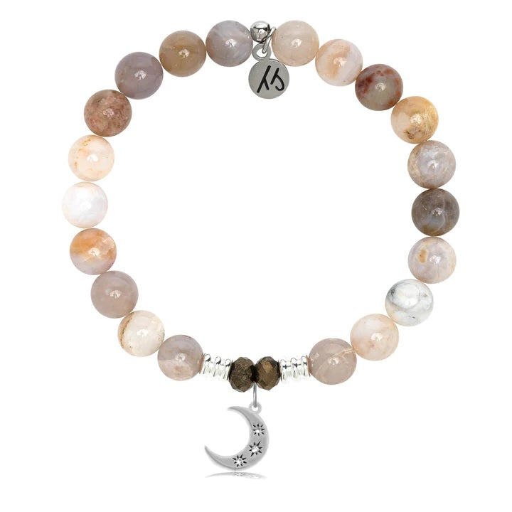 BRACELETS - Australian Agate Stone Bracelet With Friendship Stars Sterling Silver Charm