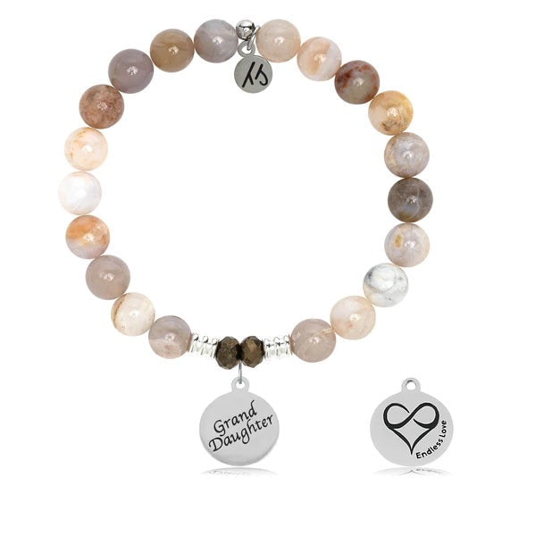 BRACELETS - Australian Agate Stone Bracelet With Granddaughter Sterling Silver Charm