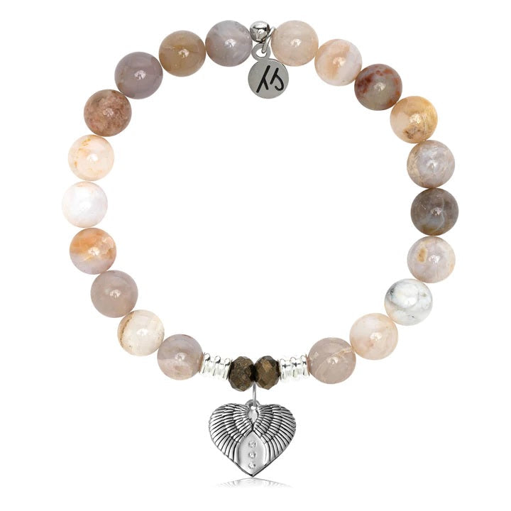 BRACELETS - Australian Agate Stone Bracelet With Heart Of Angels Sterling Silver Charm