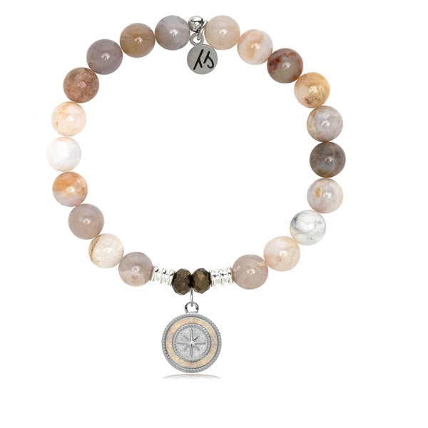 BRACELETS - Australian Agate Stone Bracelet With North Star/White Opal Sterling Silver Charm