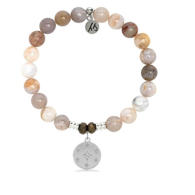 BRACELETS - Australian Agate Stone Bracelet With Prayer Sterling Silver Charm