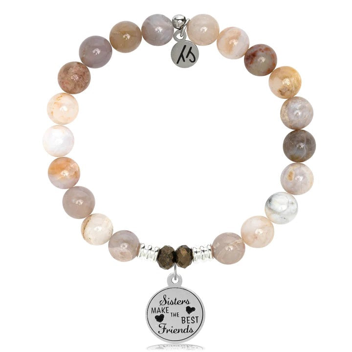 BRACELETS - Australian Agate Stone Bracelet With Sister's Love Sterling Silver Charm