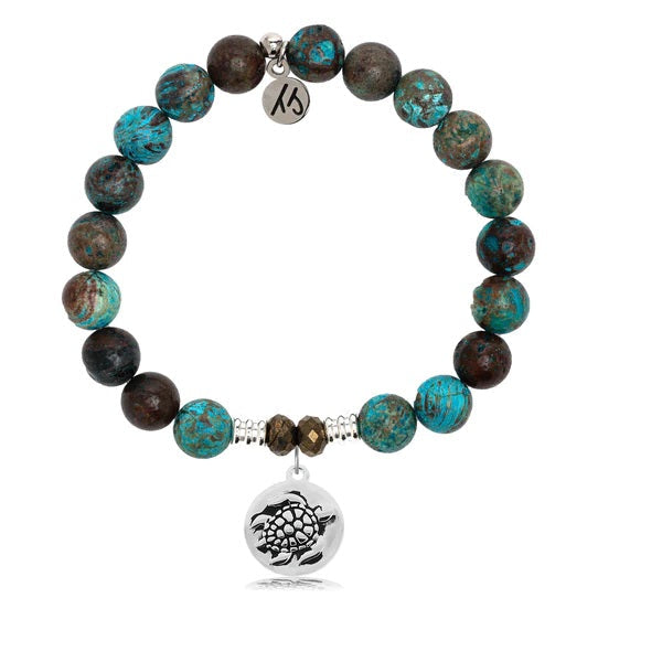 BRACELETS - Autumn Jasper Stone Bracelet With Turtle Sterling Silver Charm