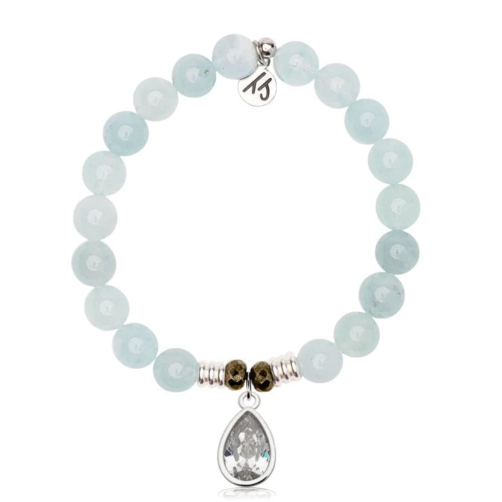 BRACELETS - Blue Aquamarine Gemstone Bracelet With Inner Beauty Sterling Silver Charm