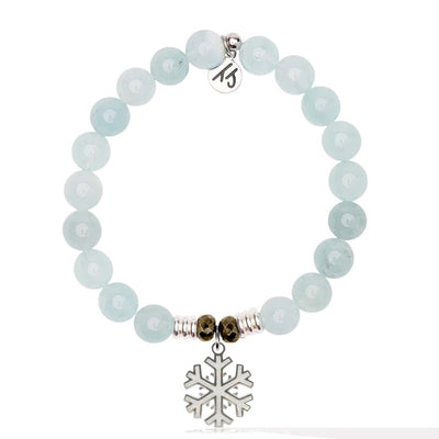 BRACELETS - Blue Aquamarine Gemstone Bracelet With Snowflake Opal Sterling Silver Charm