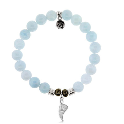 BRACELETS - Blue Aquamarine Stone Bracelet With Angel Blessings Sterling Silver Charm