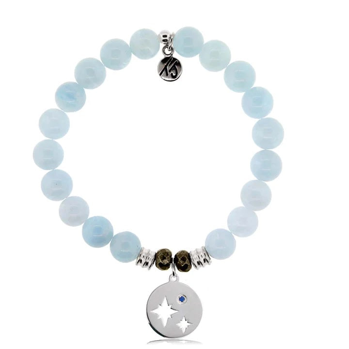 BRACELETS - Blue Aquamarine Stone Bracelet With Mother Son Sterling Silver Charm
