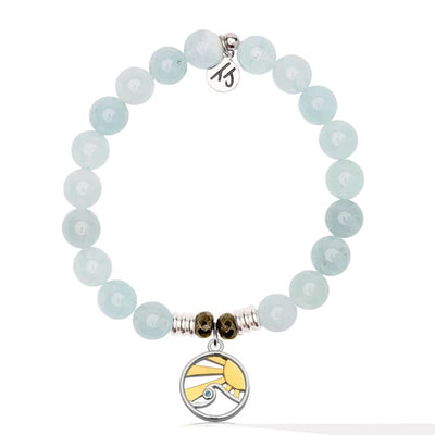 BRACELETS - Blue Aquamarine Stone Bracelet With Rising Sun CZ Sterling Silver Charm