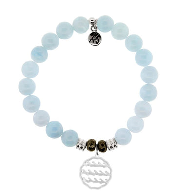 BRACELETS - Blue Aquamarine Stone Bracelet With Waves Of Life Sterling Silver Charm