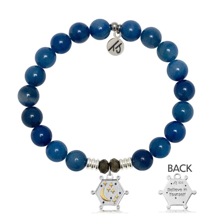 BRACELETS - Blue Aventurine Gemstone Bracelet With Believe In Yourself Sterling Silver Charm
