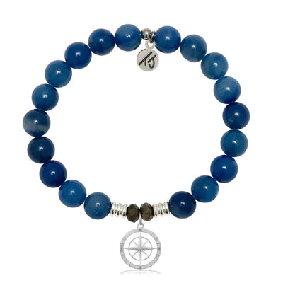 BRACELETS - Blue Aventurine Gemstone Bracelet With Compass Rose Sterling Silver Charm