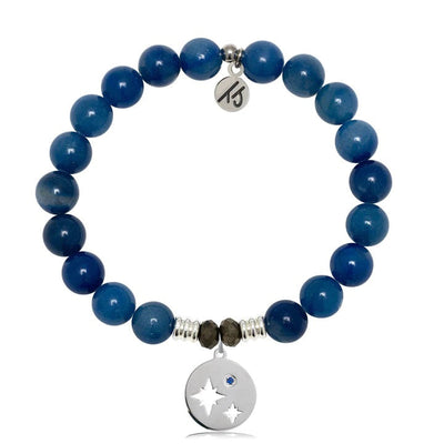 BRACELETS - Blue Aventurine Gemstone Bracelet With Mother Son Sterling Silver Charm