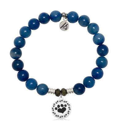 BRACELETS - Blue Aventurine Gemstone Bracelet With Paw Print Sterling Silver Charm