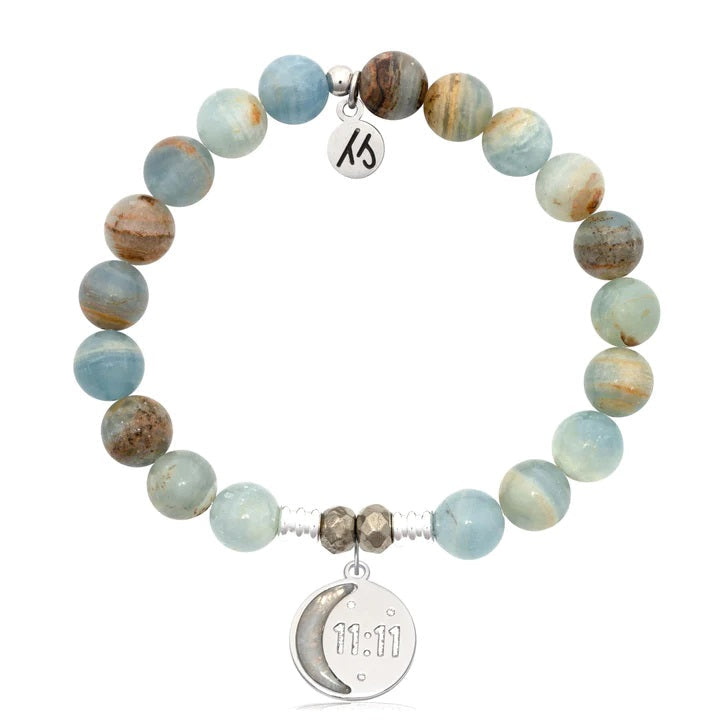 BRACELETS - Blue Calcite Stone Bracelet With 11:11 Sterling Silver Charm