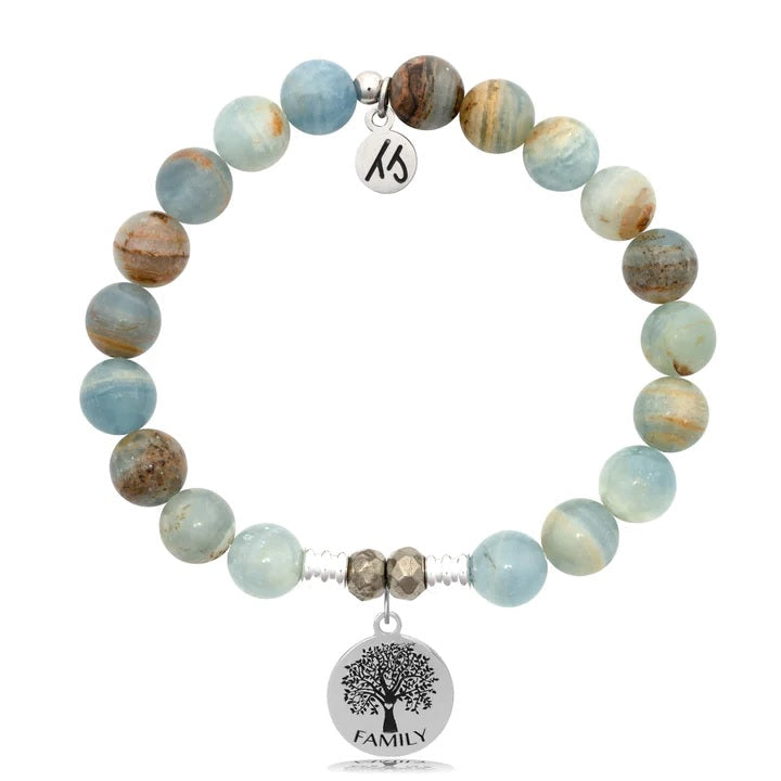 BRACELETS - Blue Calcite Stone Bracelet With Family Tree Sterling Silver Charm