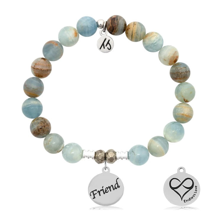 BRACELETS - Blue Calcite Stone Bracelet With Friend Sterling Silver Charm