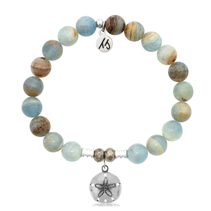 BRACELETS - Blue Calcite Stone Bracelet With Sand Dollar Sterling Silver Charm