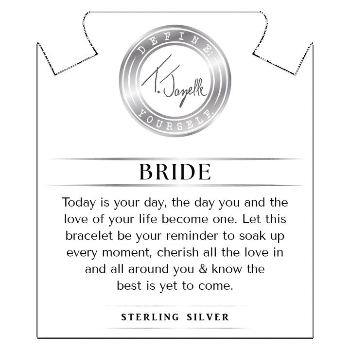 BRACELETS - Bridal Collection: White Moonstone Gemstone Bracelet With Bride Sterling Silver Charm Bar