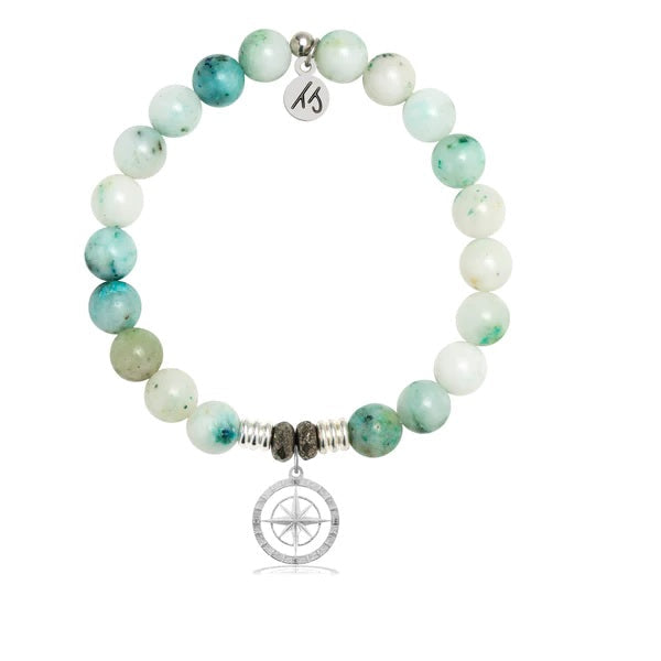 BRACELETS - Caribbean Quartzite Stone Bracelet With Compass Rose Sterling Silver Charm