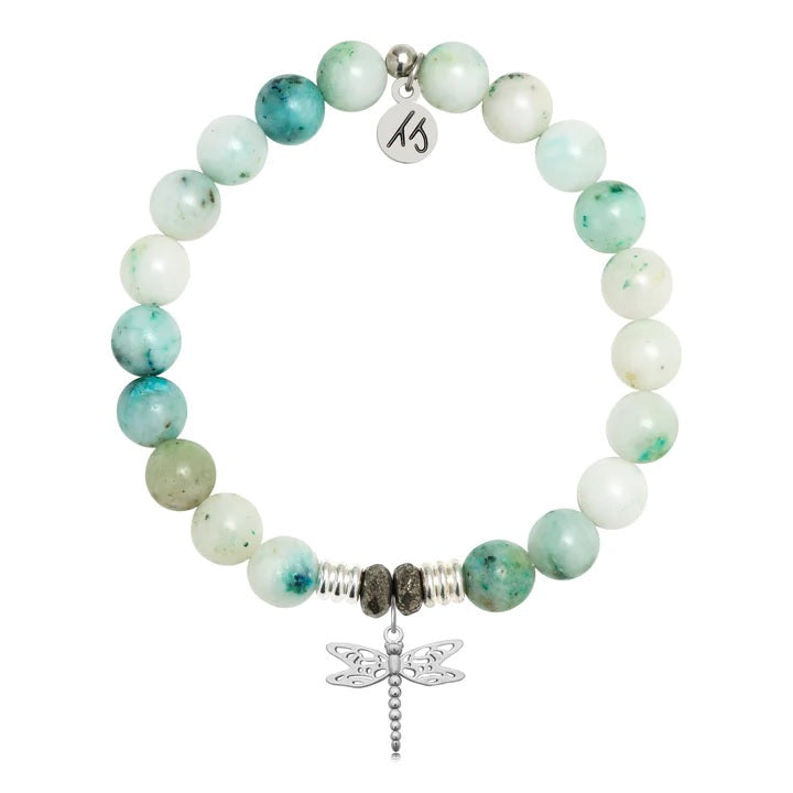 BRACELETS - Caribbean Quartzite Stone Bracelet With Dragonfly Sterling Silver Charm