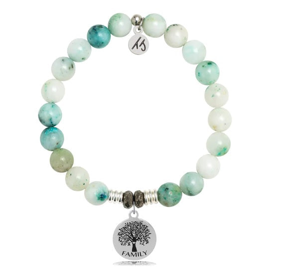 BRACELETS - Caribbean Quartzite Stone Bracelet With Family Tree Sterling Silver Charm