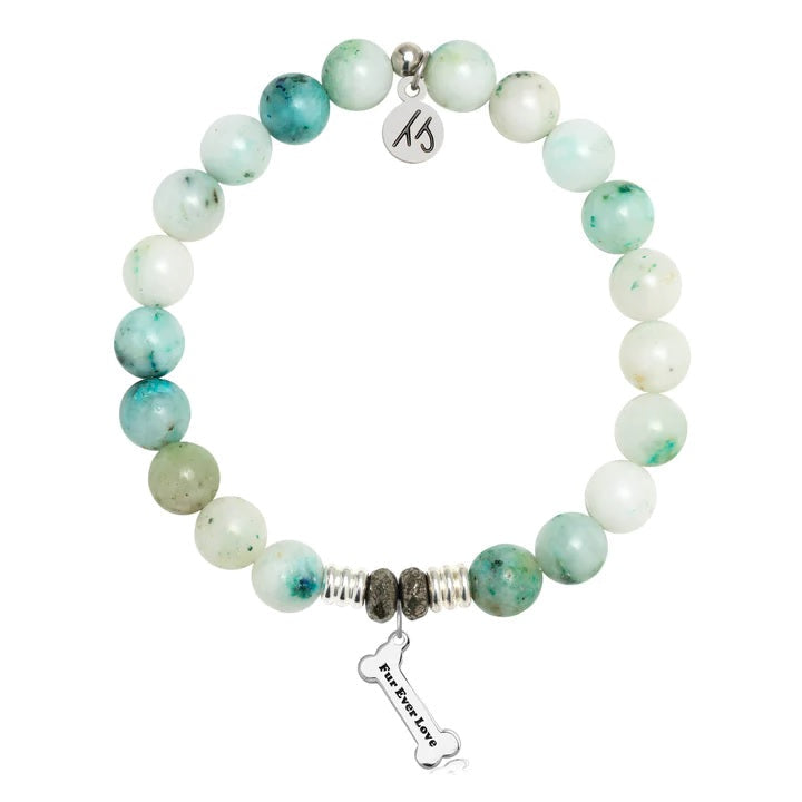 BRACELETS - Caribbean Quartzite Stone Bracelet With Fur Ever Love Sterling Silver Charm
