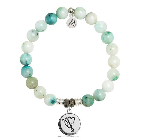 BRACELETS - Caribbean Quartzite Stone Bracelet With Nurse Sterling Silver Charm