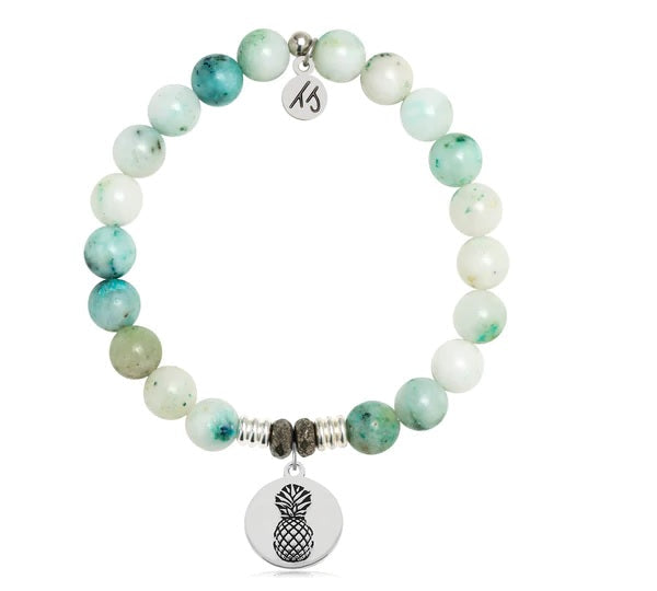 BRACELETS - Caribbean Quartzite Stone Bracelet With Pineapple Sterling Silver Charm