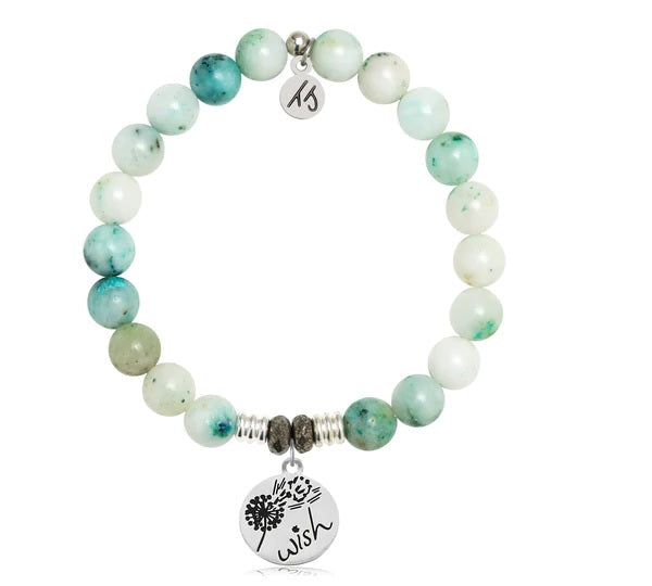 BRACELETS - Caribbean Quartzite Stone Bracelet With Wish Sterling Silver Charm