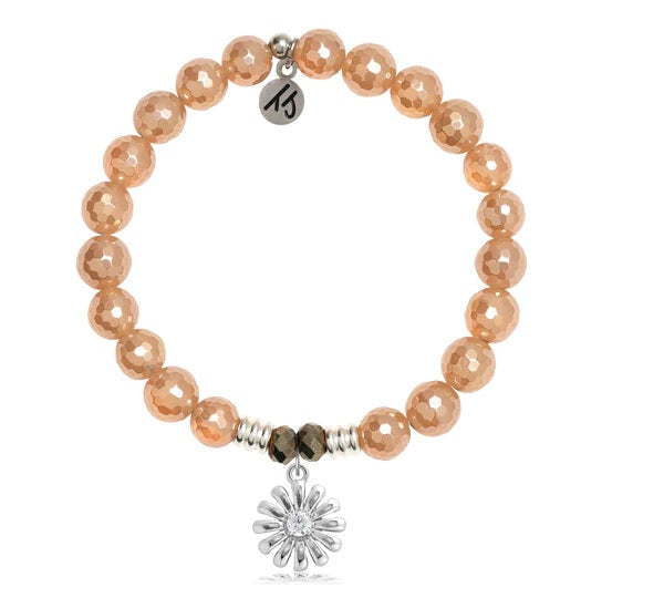 BRACELETS - Champagne Agate Stone Bracelet With Daisy Sterling Silver Charm