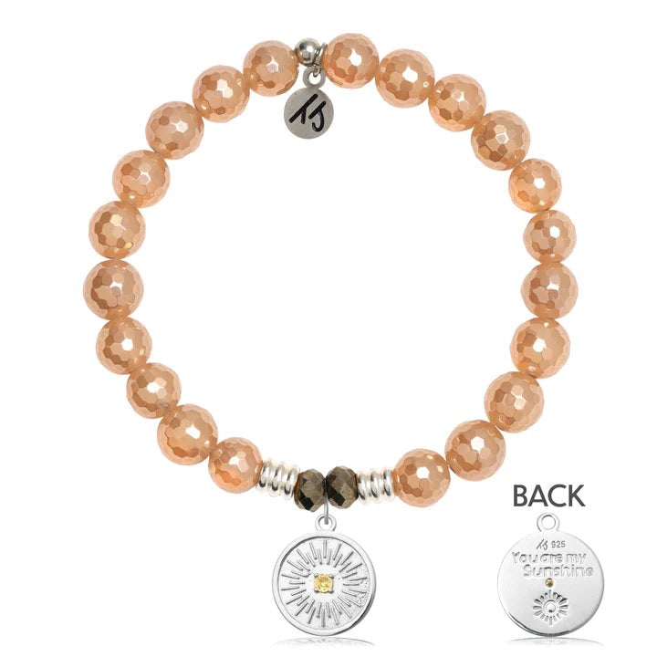 BRACELETS - Champagne Agate Stone Bracelet With You Are My Sunshine Sterling Silver Charm