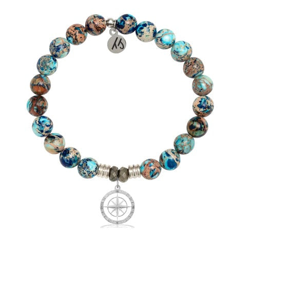 BRACELETS - Earth Jasper Stone Bracelet With Compass Rose Sterling Silver Charm